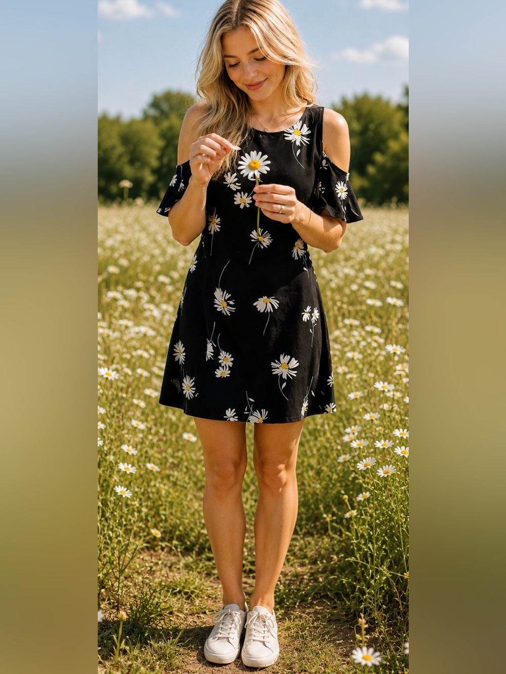 Tommy Hilfiger Black Daisy Print Cold Shoulder Dress – packable &cool Size Small
